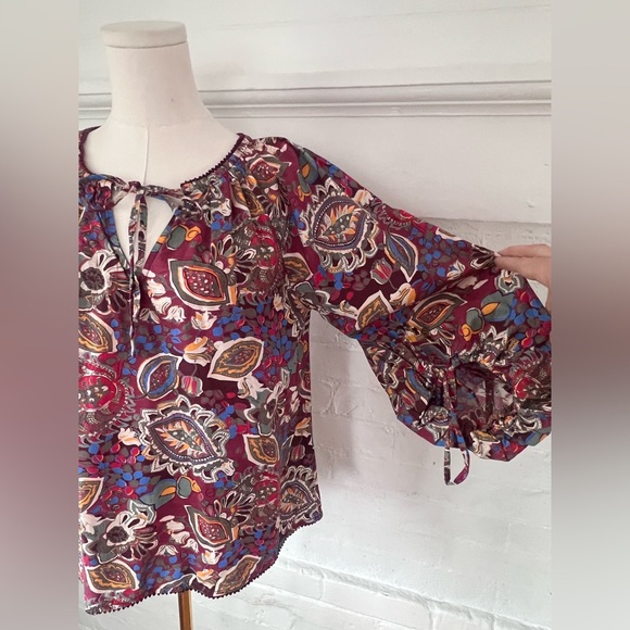 Sundance Belladonna Beauty Peasant Blouse 3/4 Sleeve Floral Cotton Top - Picture 11 of 16